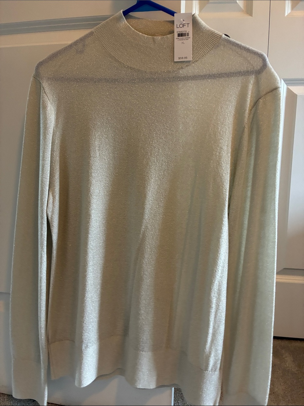 LOFT Metallic Pale cream Mock Neck Sweater